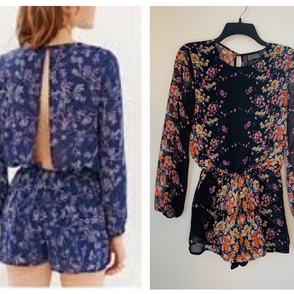 Lucca Couture Dark Florals Open Back Romper